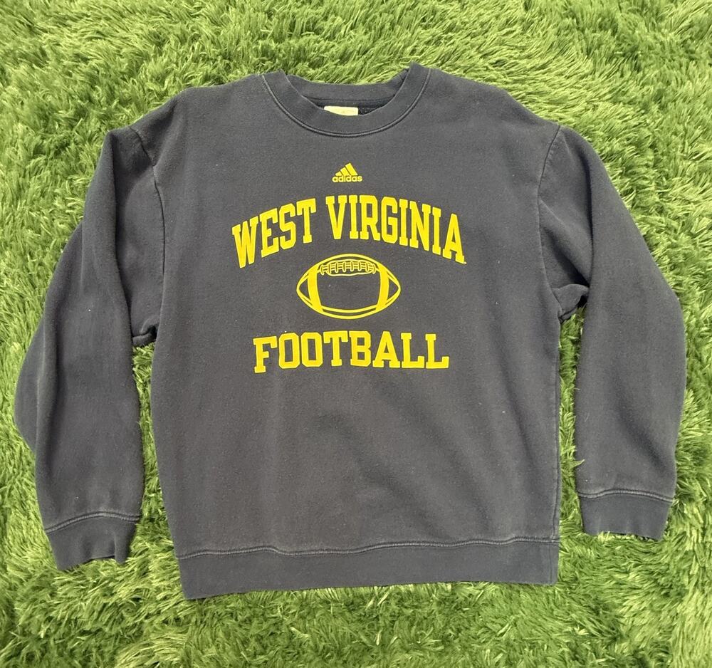 Adidas West Virginia Mountaineers Football Sweatshirt Navy Blue Gold Size S NCAA